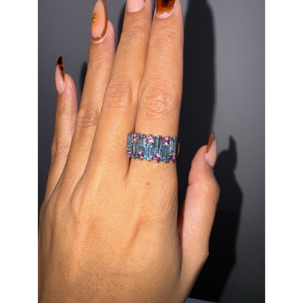 Sterling Silver  925 Simulated Blue‎ & Purple  Ring  Size 8 Topaz & Amethyst - Picture 7 of 14